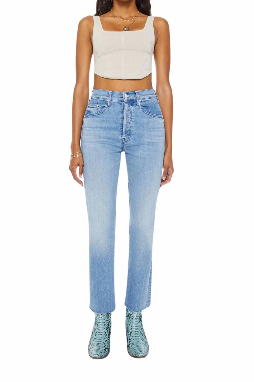NEW MOTHER women's tripper ankle fray jean in blue
